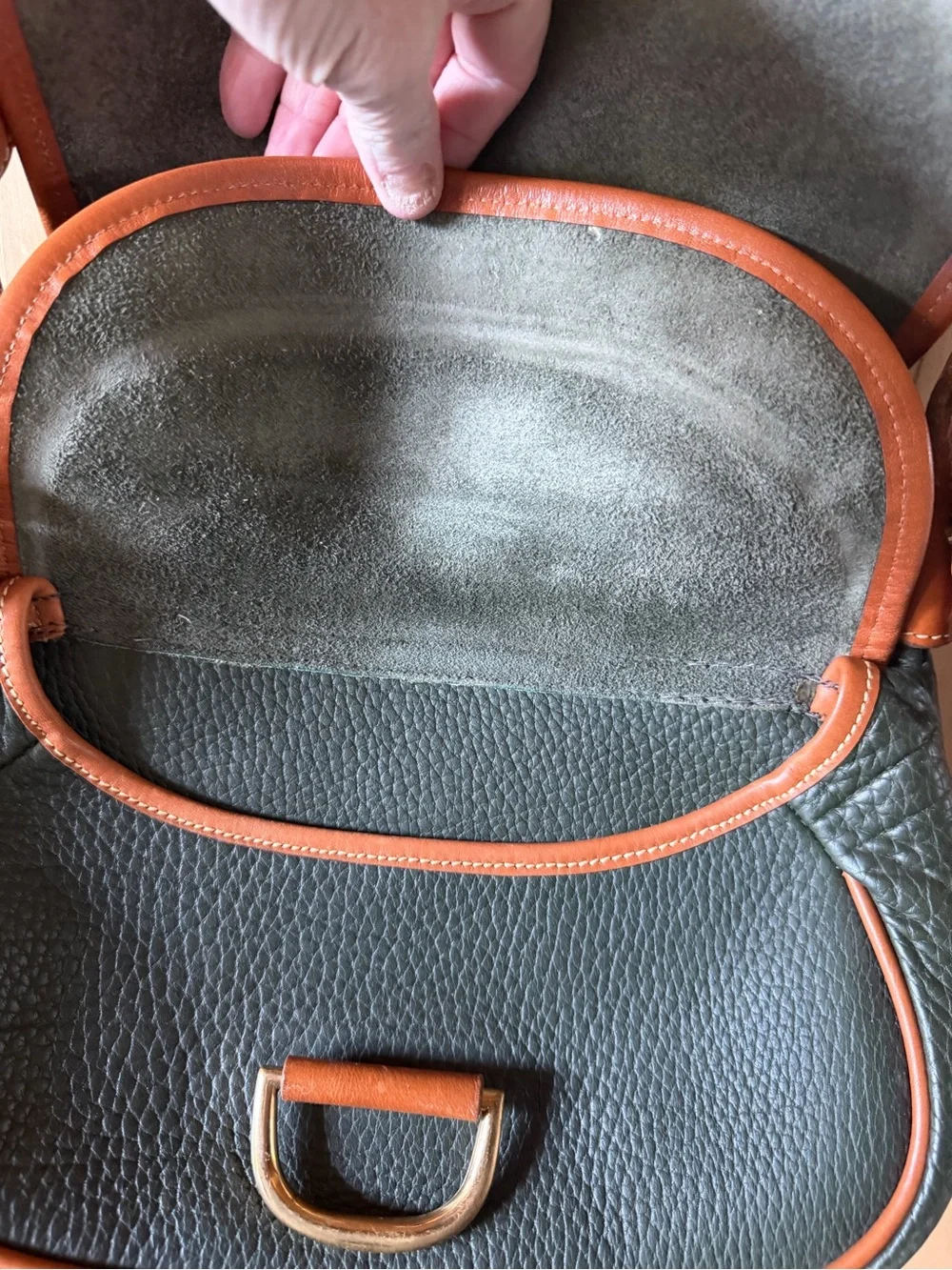 Dooney & Bourke Forrest Green Pebbled Leather Crossbody with Brown Trim